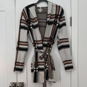 ✨ Christian Siriano Plaid Hooded Cardigan with Belt and Pockets